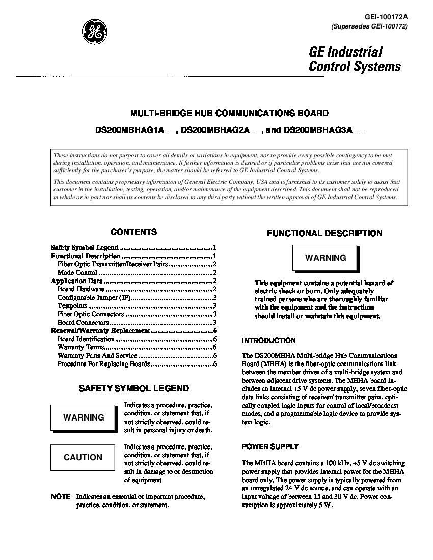 First Page Image of DS200MBHAG1A Multibridge Hub Communications GEI-100172A Manual.pdf